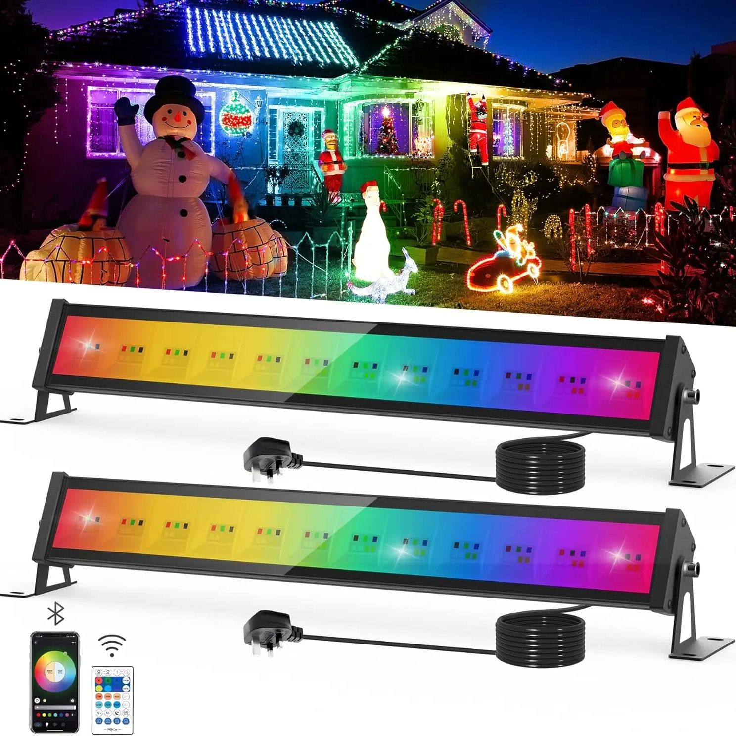 Smart Garden Uk - 50W RGB LED Floodlight บาร์พร้อมรีโมทคอนโทรลสมาร์ทเปลี่ยนสีสวนไฟ IP65