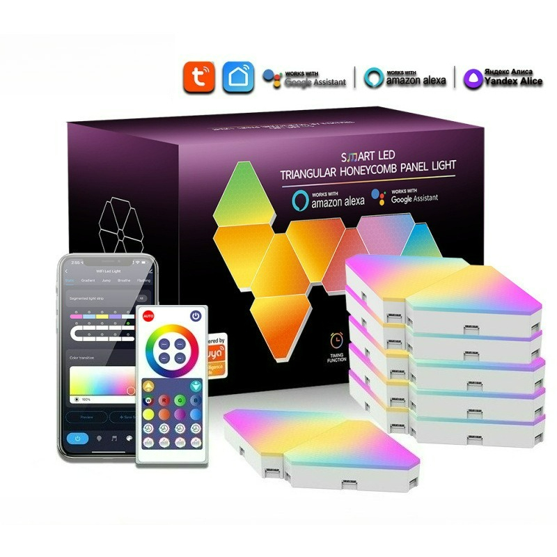 Smart Garden Light Controller - ไฟแผงสามเหลี่ยมควอนตัม Tuya WiFi RGB แบบต่อประกอบได้ ควบคุมด้วยเสียงผ่าน