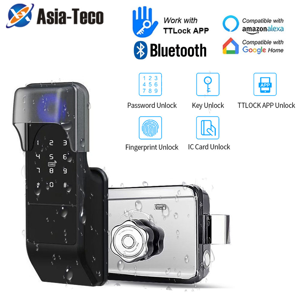 Smart Garden Gate Lock - IP65 กันน้ํา TTLock ลายนิ้วมือสมาร์ทประตูล็อคกลางแจ้งประตูบลูทูธรหัสผ่าน 13.56MHz IC