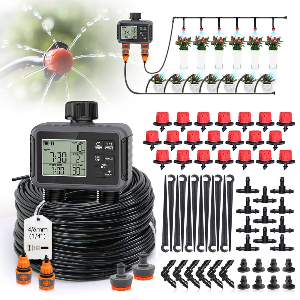 Smart Garden Water Timer - จอแสดงผล LCD แบบสองโซนอิสระ ตัวตั้งเวลาให้น้ำต้นไม้ในสวน ชุดระบบรดน้ำอัตโนมัติ ชุดอุปกรณ์ทำสวนอัจฉริยะขนาดเล็ก
